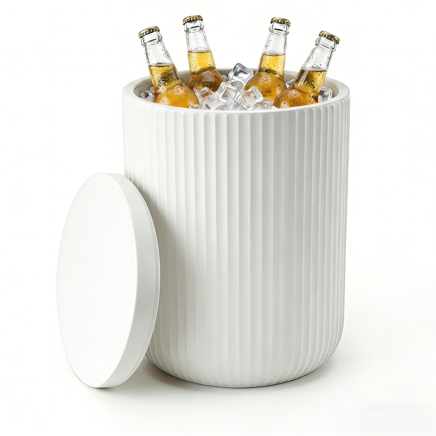 3-in-1 Outdoor Cooler Side Table – Double-Walled Ice Bucket with Lid, Marble Style Patio Accent Table, All-Weather & Durable Design
