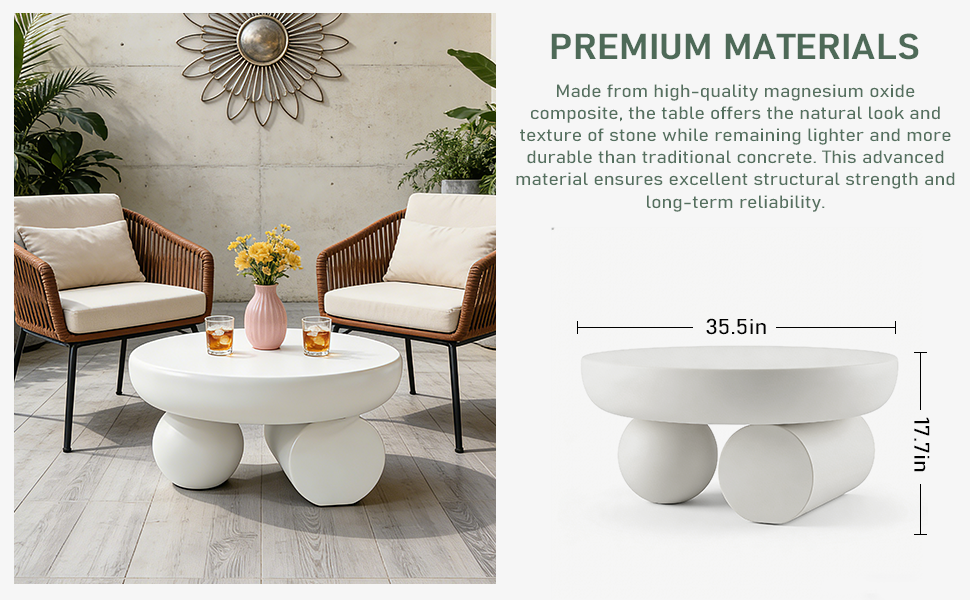 Modern Minimalist Round Coffee Table, Sculptural Double Sphere Base Center Table, Cream White Decorative Accent Table for Living Room