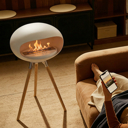 3-in-1 Minimalist Decorative Fireplace with Stand, Smokeless Clean-Burning Indoor & Outdoor Fire Pit, Portable Cat Nest & Plant Stand