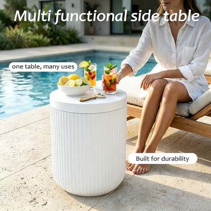 3-in-1 Outdoor Cooler Side Table – Double-Walled Ice Bucket with Lid, Marble Style Patio Accent Table, All-Weather & Durable Design