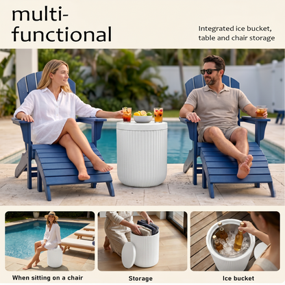 3-in-1 Outdoor Cooler Side Table – Double-Walled Ice Bucket with Lid, Marble Style Patio Accent Table, All-Weather & Durable Design