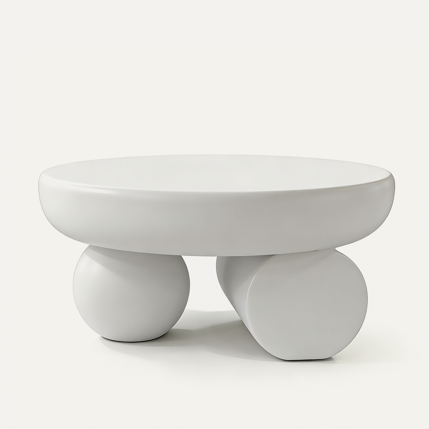 Modern Minimalist Round Coffee Table, Sculptural Double Sphere Base Center Table, Cream White Decorative Accent Table for Living Room