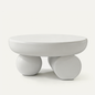 Modern Minimalist Round Coffee Table, Sculptural Double Sphere Base Center Table, Cream White Decorative Accent Table for Living Room